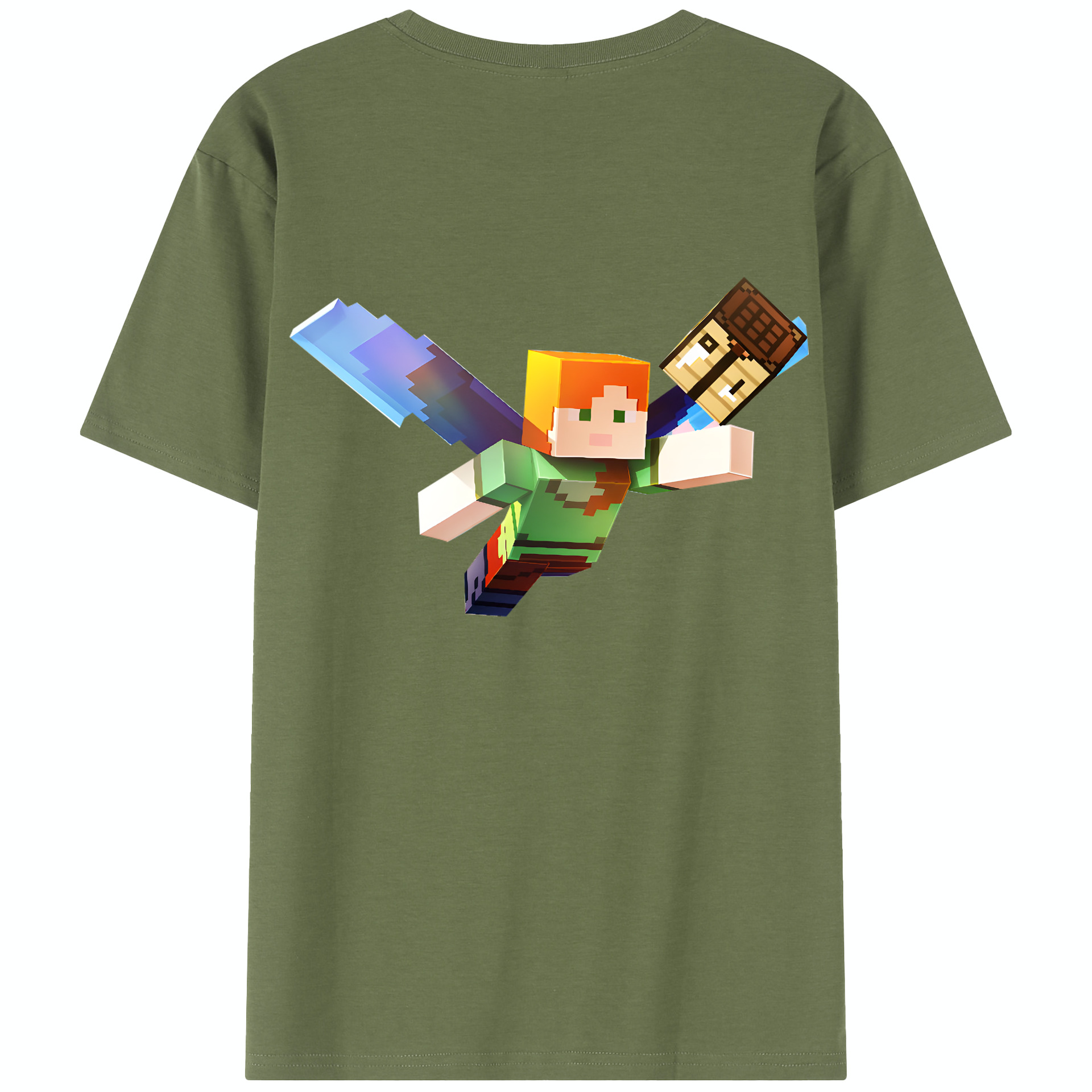 （画像用） マインクラフト ブロックの世界 Minecraft MC Block world 綿100％半袖Tシャツ（背面プリント）